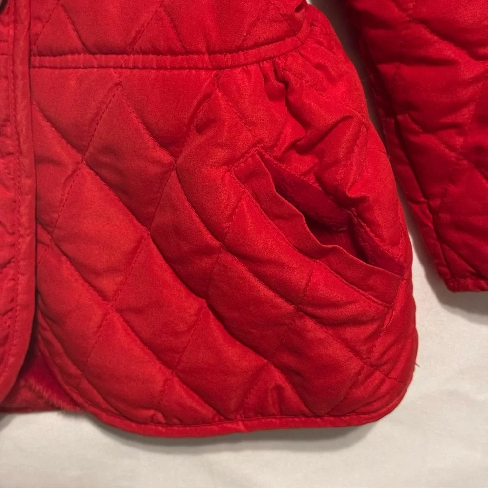 American Widgeon Jacket Quilted Peplum Red Matelasse Faux Fur Lined 6